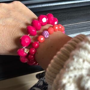 Stella & Dot Vibrant Pink and Coral Beaded Bracelets Small